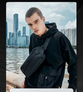 Men chest bag stylish black crossbody messenger bag for business travel and daily casual use.