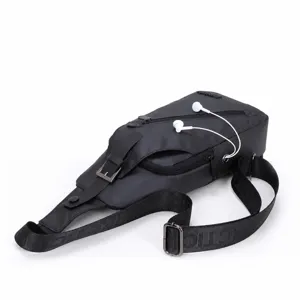Men's waterproof oxford cloth chest bag sling backpack urban minimalist casual daypack black.
