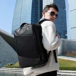 Expandable business travel backpack for men, durable laptop bag for daily commuting.