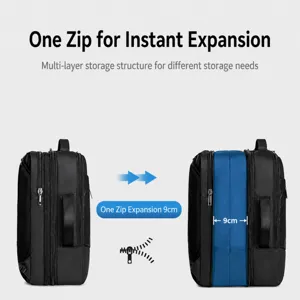 Expandable business backpack for men, durable travel laptop rucksack with 9cm zipper expansion.