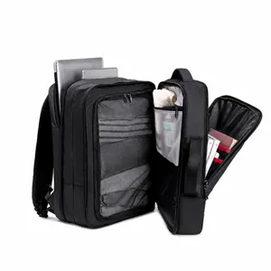 Expandable business travel backpack multi compartment laptop backpack for men in black color