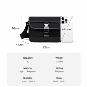 Men's waterproof nylon messenger bag casual shoulder cross body bag with 2L capacity.