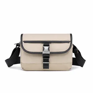 Men's nylon crossbody shoulder bag in khaki, stylish waterproof design for daily casual use.