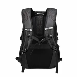 Multi-functional black backpack for men, breathable mesh back panel, perfect for travel and daily commute.