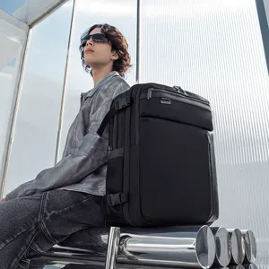 Large capacity business travel backpack for men, waterproof multi-pocket nylon computer bag.