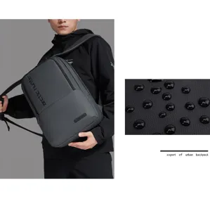Detail view of the waterproof business laptop backpack with durable fabric and ergonomic design.