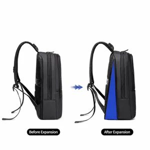 Waterproof business men backpack large capacity expandable travel laptop bag black.