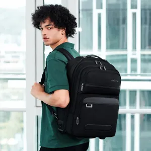 Business travel rolling backpack with wheels, multi-functional waterproof travel bag for men.