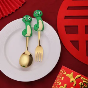 Süsses Schlangenjahr Cartoon Edelstahl Löffel Gabel Set Kinder Besteck Geschenke