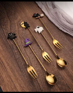 Halloween Edelstahl Löffel Gabel Set süße Cartoon Dessert Besteck für Party Deko