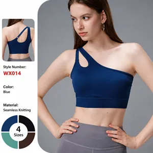 Soutien-gorge de sport sans couture à une épaule en bleu marine pour le yoga et le fitness intensif