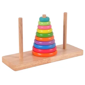 Wooden Tower Of Hanoi Puzzle Toy Brain Teaser Educational Game Math Logic Toy For Kids And Adults Gift