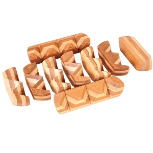 Detailed view of bamboo interlocking puzzle pieces, showing natural wood texture and joints.