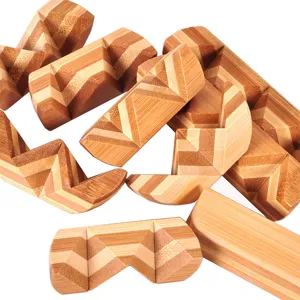 Bamboo interlocking puzzle game brain teaser adult educational toy wooden structure parts