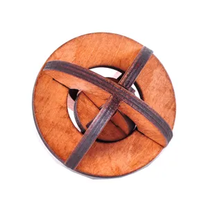 Wooden classical educational puzzle toy, spherical interlocking design, traditional brain teaser.