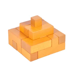 Wooden 3D puzzle brain teaser block game classical intellectual toy for kids adults