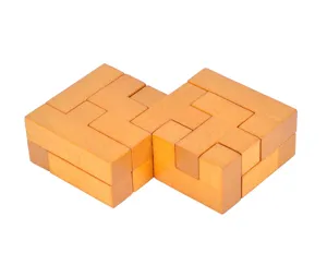 Wooden puzzle brain teaser intellect game wooden block toy detail close up view