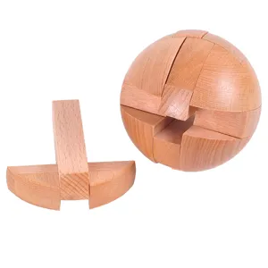 Wooden spherical brain teaser puzzle toy, classic wooden interlocking lock puzzle for adults.