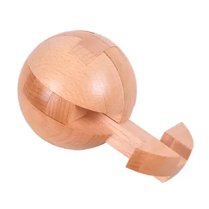 Wooden brain teaser puzzle ball, interlocking beech wood Luban lock toy for adults and kids.