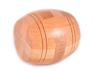 Wooden barrel puzzle interlocking brain teaser toy crafted from natural beech wood design