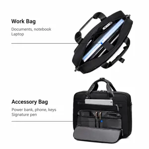 Black business laptop briefcase for men, water resistant office work bag large capacity