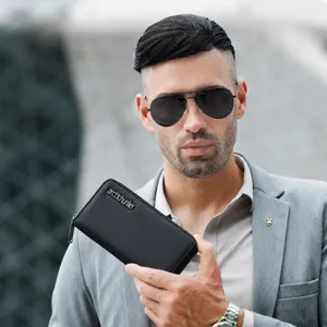 Men's long wallet black zipper clutch business card holder classic design high quality fashion purse