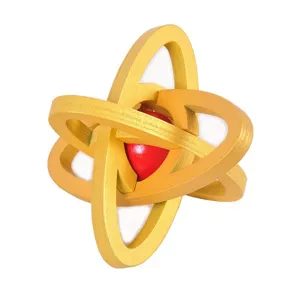 Wooden interlocking puzzle toy, traditional brain teaser satellite lock detail view.