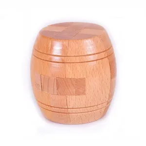 Wooden Barrel Interlocking Puzzle Brain Teaser Classic Educational Toy Beech Wood Gift