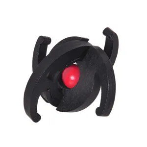 Wooden interlocking brain teaser puzzle, black spherical wooden puzzle with red bead core.