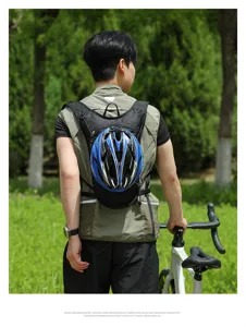 Lightweight outdoor cycling backpack in black, featuring helmet storage and breathable straps.