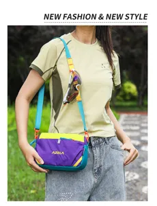 Dopamine color-block outdoor sports crossbody bag, lightweight casual hiking shoulder bag.