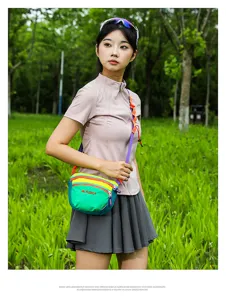 Outdoor casual sports crossbody bag detail shot, colorful lightweight shoulder bag for travel.