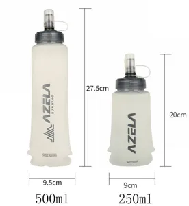 Collapsible soft running water bottle 500ml and 250ml portable outdoor hiking hydration flask.