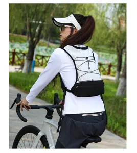Outdoor cycling hydration backpack for running and hiking, breathable white and black design.