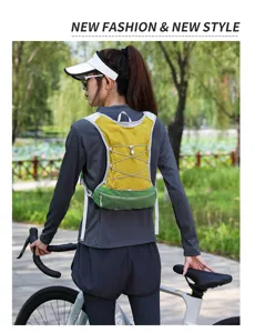 Outdoor cycling hydration backpack detail view, featuring breathable mesh and elastic cords.