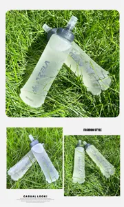 Foldable 500ml soft water flask detail view showing flexible TPU material and sports design.