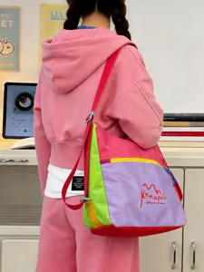 Colorful colorblock canvas crossbody bag, waterproof casual shoulder bag for travel.