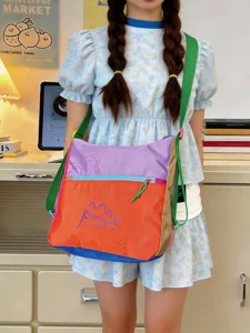 Colorblocked Crossbody Bag Dopamine Messenger Bag Large Capacity Travel Casual Shoulder Bag