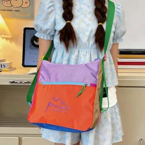 Casual Oxford Fabric Color Block Crossbody Bag For Women Large Capacity Water Repellent Shoulder Travel Bag Multicolor Messenger Bag