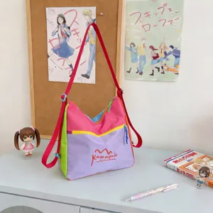 Dopamine color block canvas shoulder bag large capacity casual crossbody travel bag aesthetic