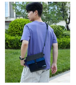 Azela casual outdoor crossbody bag for men and women, grid and blue design, travel bag.