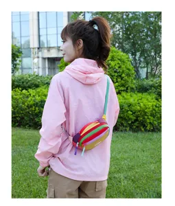 Colorful patchwork crossbody bag outdoor travel casual waist bag with adjustable strap.