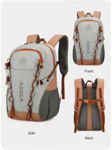 Multifunctional outdoor hiking backpack with ergonomic breathable back panel and ample pockets.