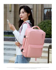 Women large capacity laptop backpack pink travel school bookbag casual rucksack bag
