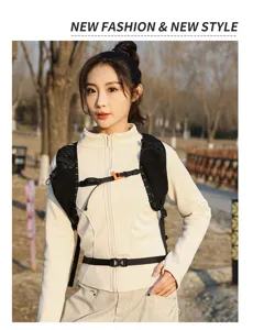 Outdoor running hydration backpack with breathable mesh and adjustable straps for hiking marathon.