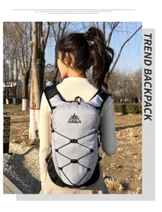 Outdoor sports cycling running backpack detail view with breathable mesh and grid fabric.