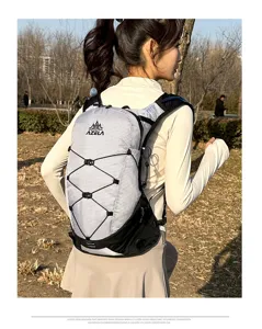 Lightweight outdoor hiking backpack with grid pattern, ideal for running and cycling.