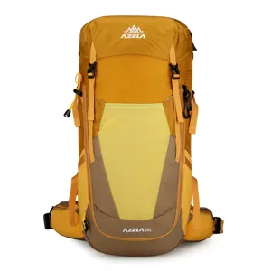 Durable 36L hiking backpack in yellow and brown, ideal for outdoor travel, camping and sports.