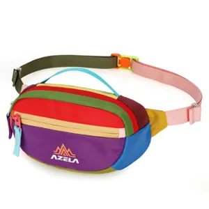 Azela color-block waist bag, stylish multi-color fanny pack for outdoor travel and sports casual wear.
