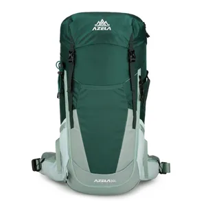 Azela 36L mountaineering backpack, dark green and light green outdoor travel double shoulder bag.
